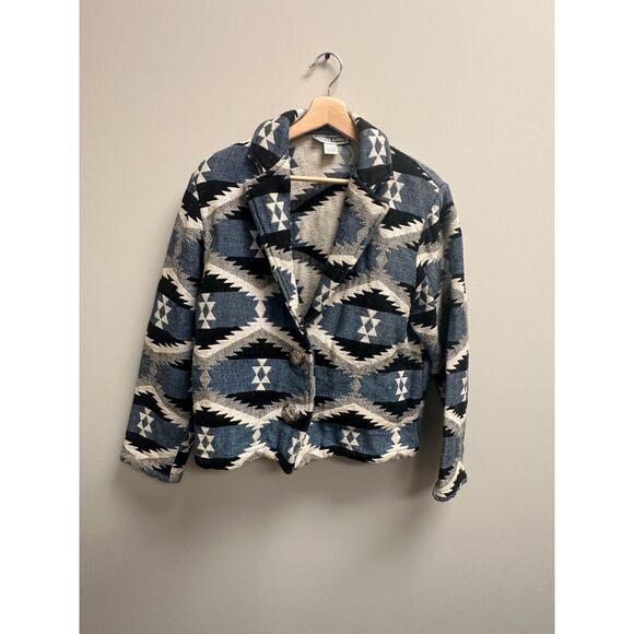 VTG Dress Barn Womens Blazer‎ Jacket Size XL Blue/Black/Grey Southwest Style - Picture 1 of 8